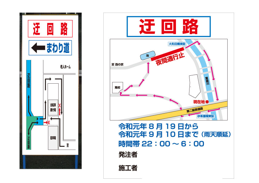 地図入りう回路看板