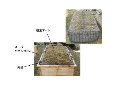 スーパーかせんカゴの上面に植生マットを設置